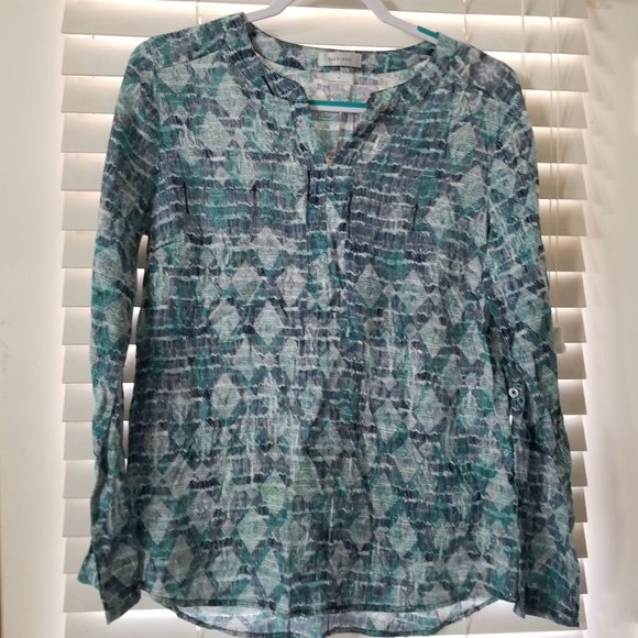 Van Heusen Tops - Van Heusen medium green and blue V-neck Blouse